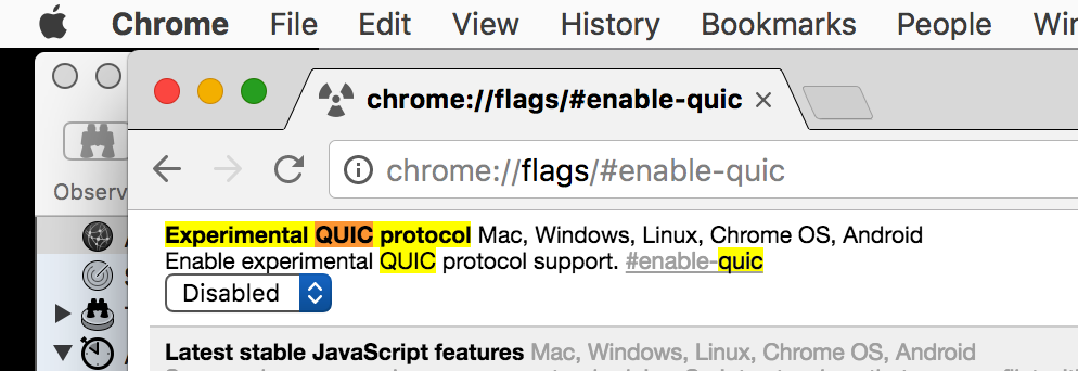Screenshot of Google Chrome QUIC settings